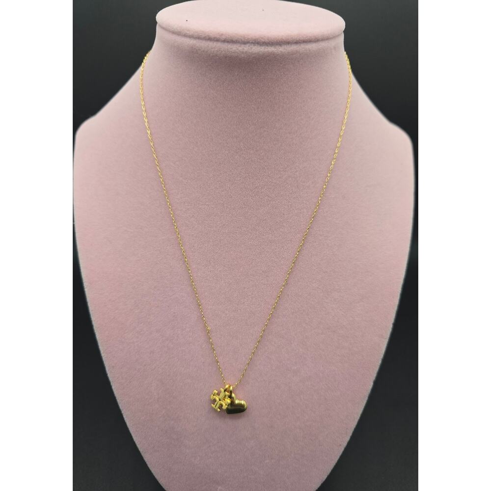 Tory Burch Golt Tone Good Luck Chain Pendant Necklace w/Heart & Logo Charms-NWOT